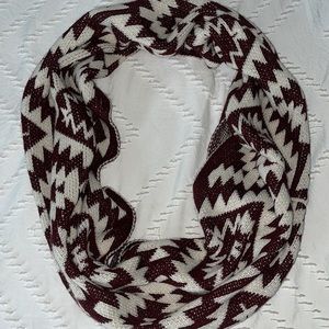 EUC Infinity Scarf Maroon White Aztec Print